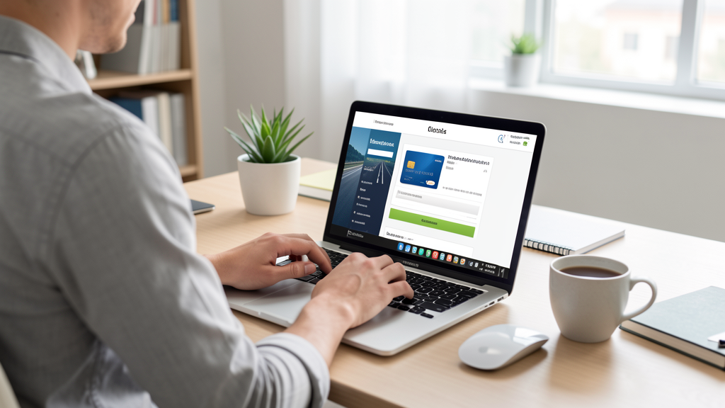 Person purchasing vignette online with laptop