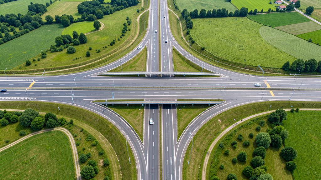Aerial view of Romanian highway interchange